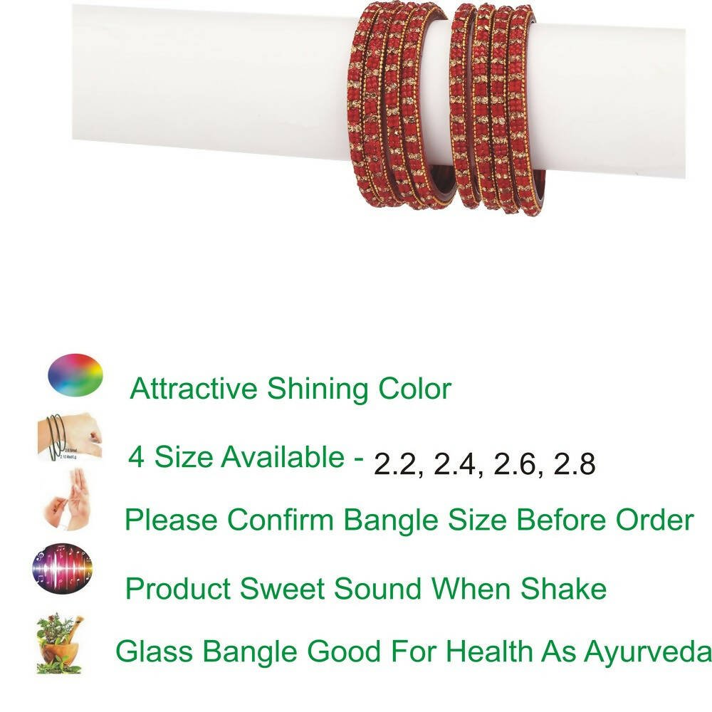 Afast Bridal Wedding & Party Fashionable Colorful Glass Bangle/Kada Set, Pack Of 8 - Red - Swadesiicart
