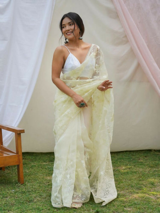 Vamsee Ishaq Yellow Organza Saree - Swadesiicart