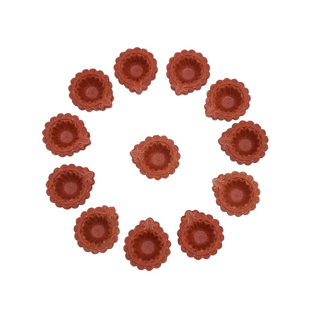 Tied Ribbons Brown Set of 12 Handmade Clay Terracotta Diyas | Swadesiicart