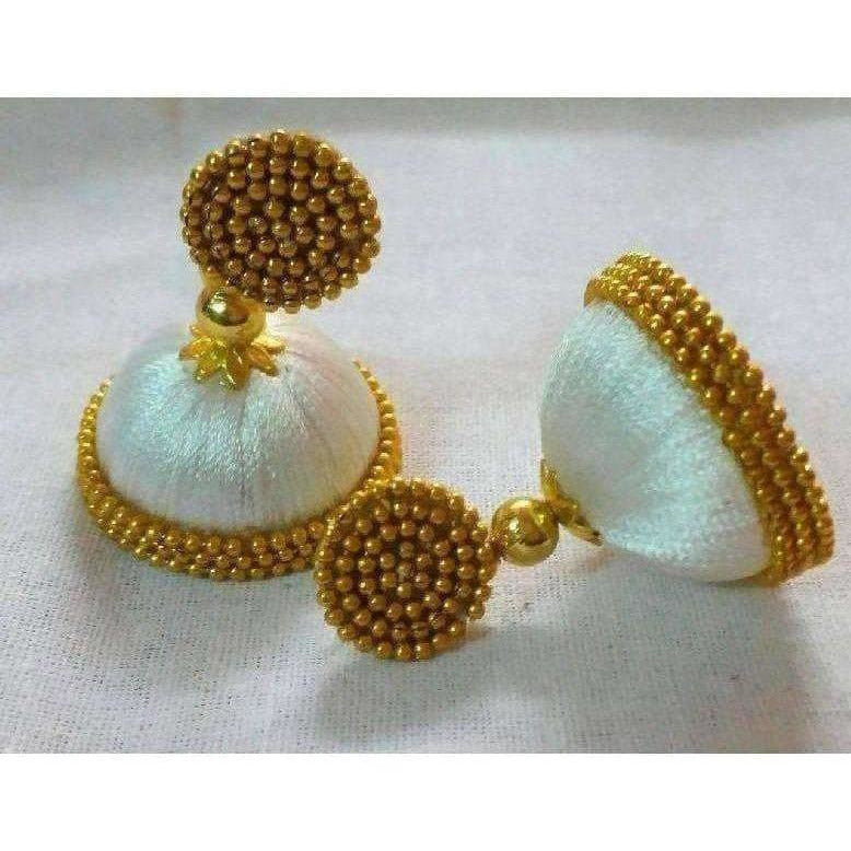 White Color with Gold Beads Earrings | Swadesiicart