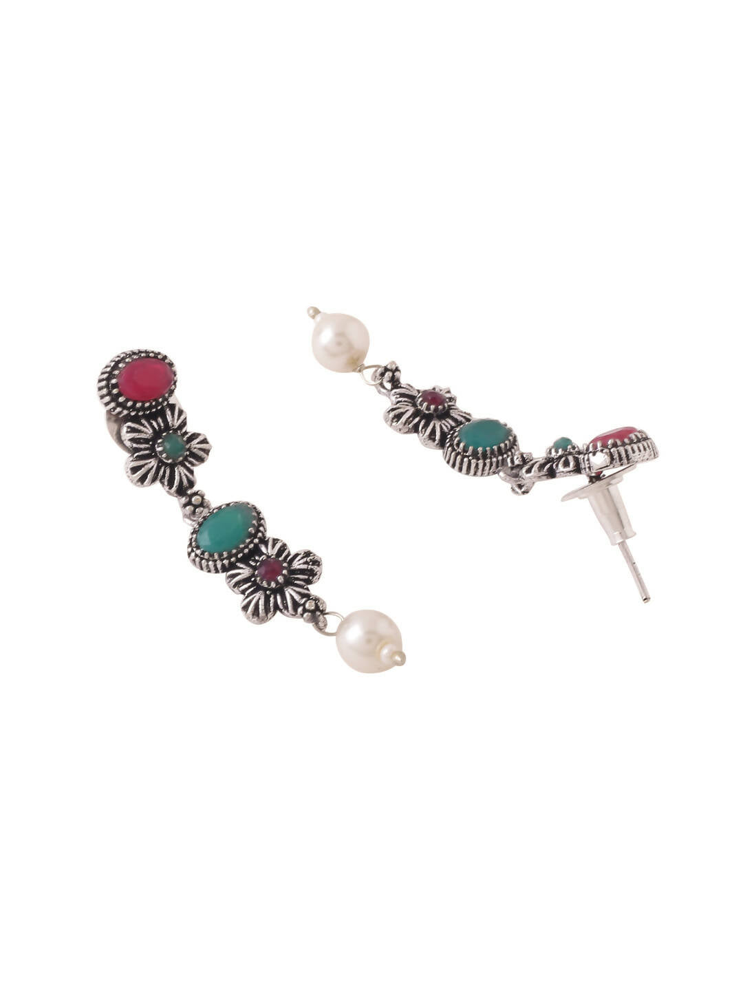NVR Women Silver-Plated Stone Studded Oxidised Silver Jewellery Set - Swadesiicart