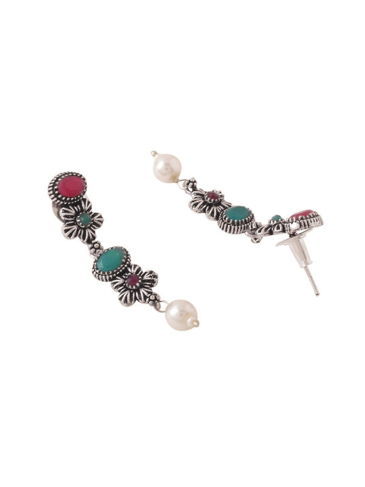 NVR Women Silver-Plated Stone Studded Oxidised Silver Jewellery Set - Swadesiicart