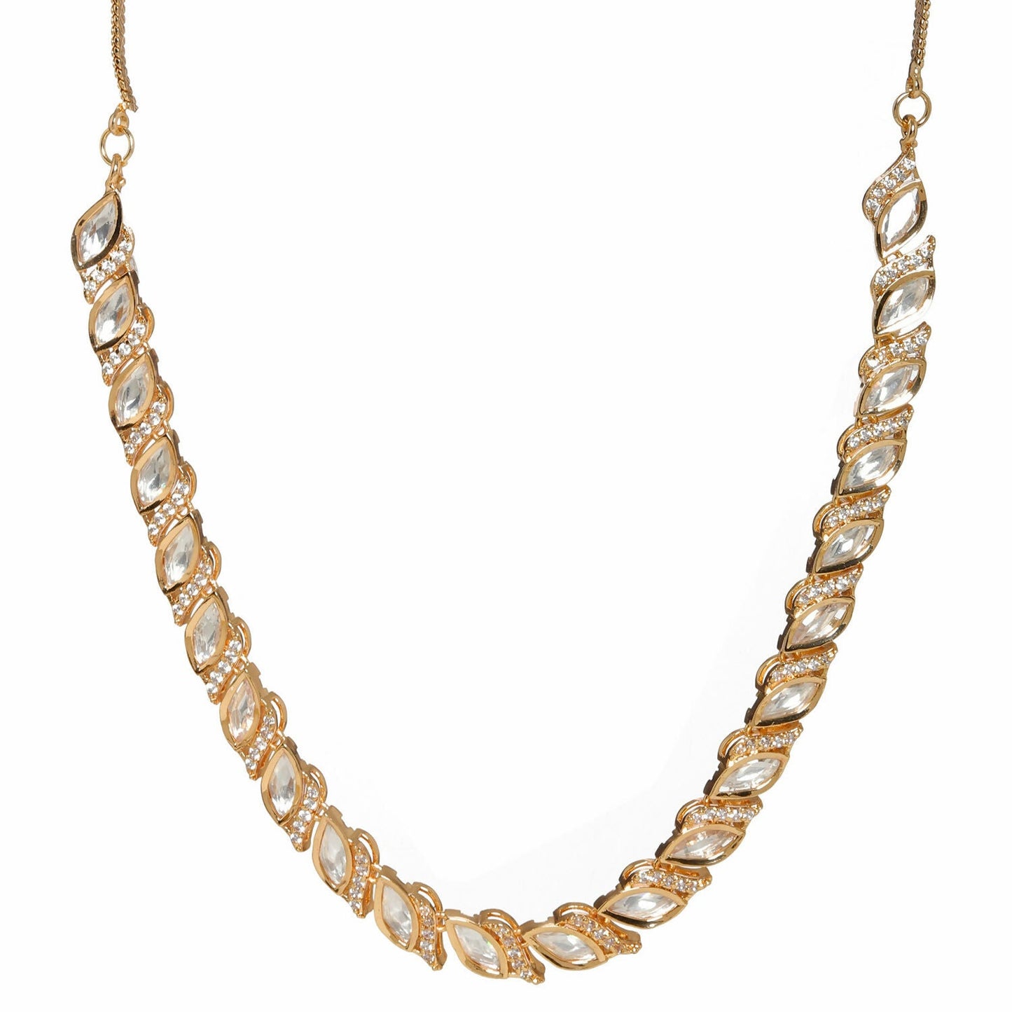 Leaf Shaped Neckpiece in Kundan and American Diamonds (Gold) - Ruby Raang | Swadesiicart