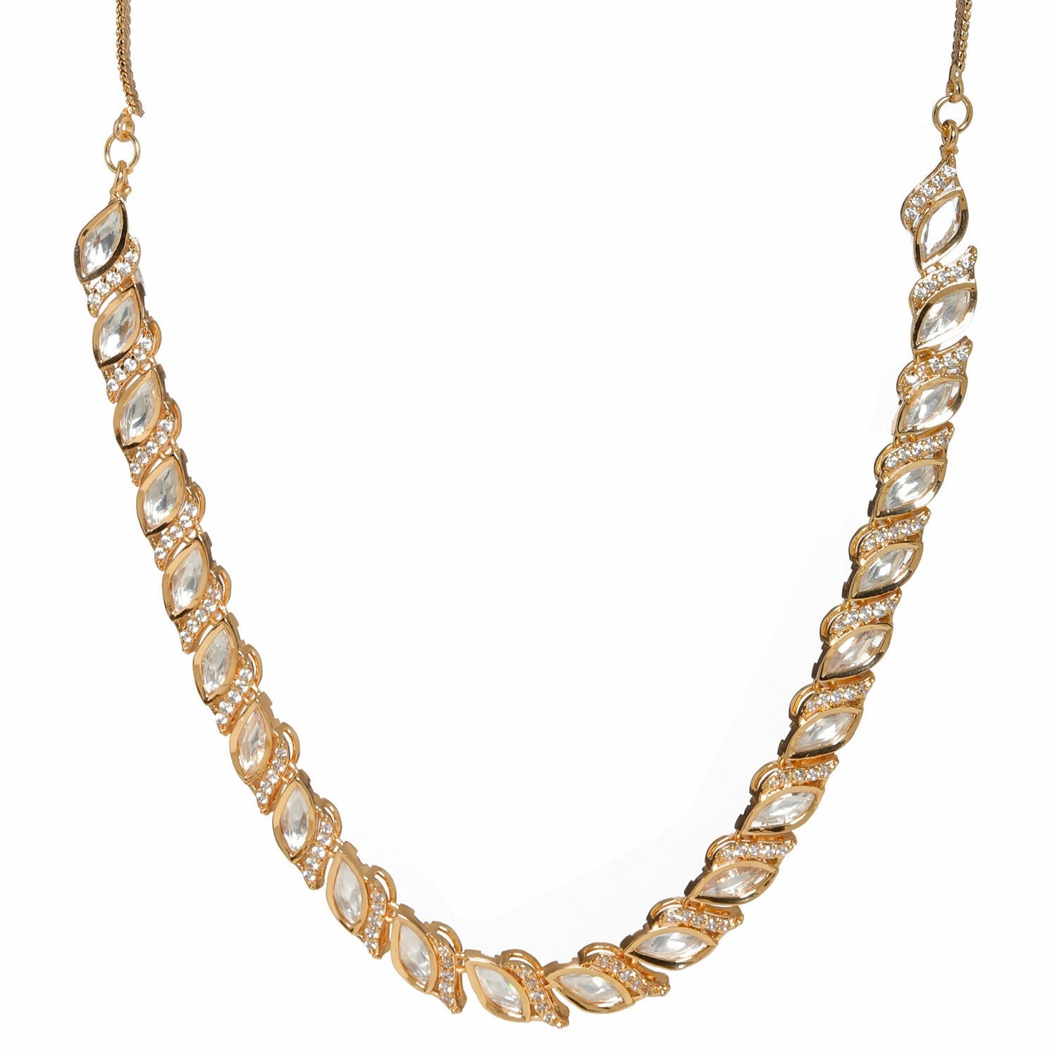 Leaf Shaped Neckpiece in Kundan and American Diamonds (Gold) - Ruby Raang | Swadesiicart
