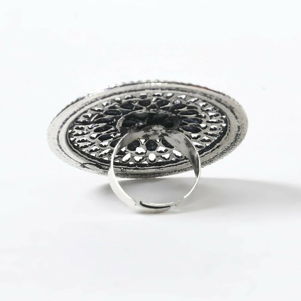 Mominos Fashion Joharkamal Oxidised Silver-Toned Adjustable Finger Ring - Swadesiicart