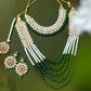 Mominos Fashion Johar Kamal Gold-Polished Rani Haar with Cream Green and Off white Pearls Jewellery Set - Mominos Fashion