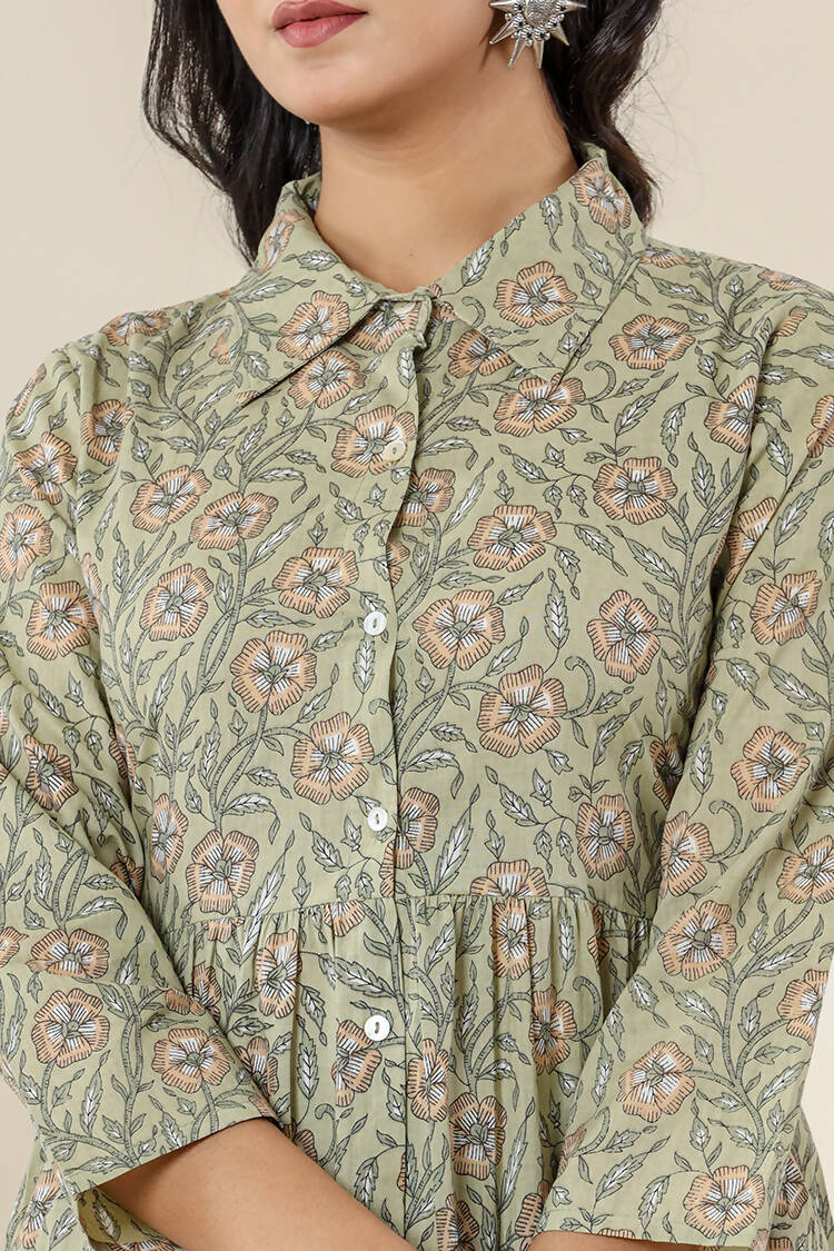 Kaajh Women's Green Printed Cotton Co-ord Set - Swadesiicart