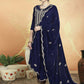 Jyoti Fashion Women's Navy Blue Velvet Cording with Resham Thread & Sequin Kurta with Trouser & Dupatta | Swadesiicart