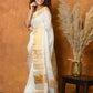 Very Much Indian Handloom Pure Cotton Linen Saree With Golden Border - White | Swadesiicart