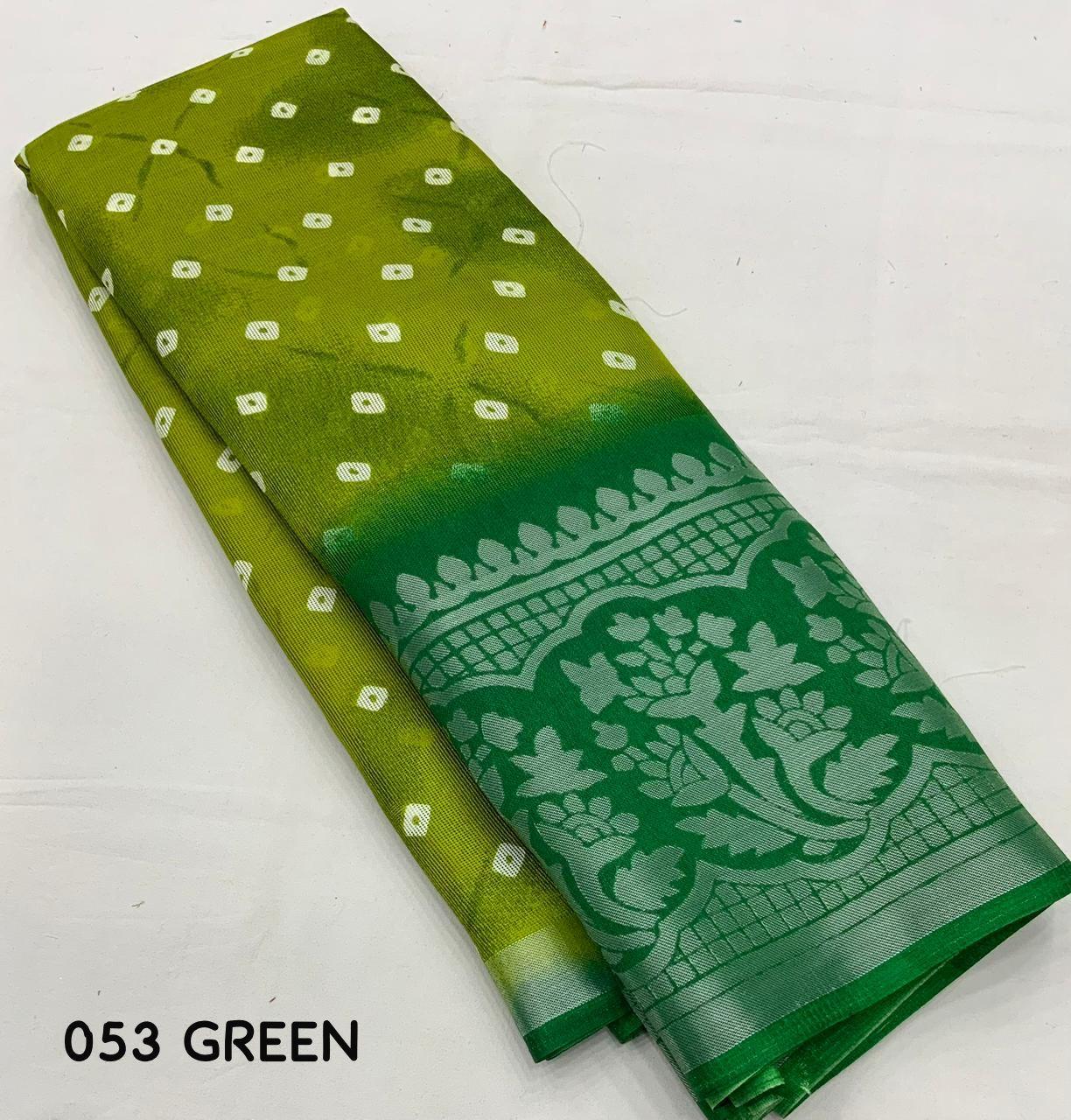 Green Jute Silk Printed Saree with Unstitched Blouse - Hiral Fashion | Swadesiicart