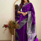 DEIANA'S Beautiful Designer Golden zari Soft Lichi Silk Saree - Purple - Swadesiicart