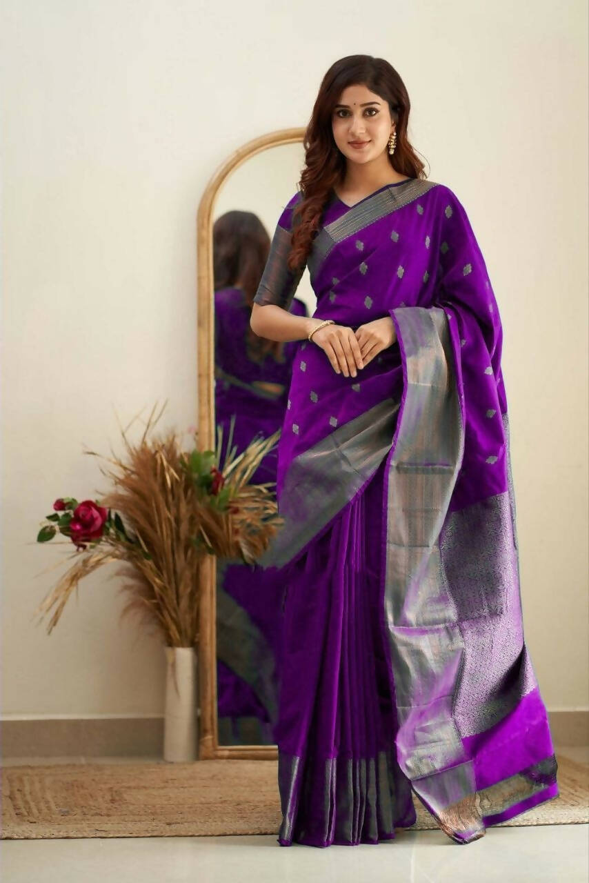 DEIANA'S Beautiful Designer Golden zari Soft Lichi Silk Saree - Purple - Swadesiicart