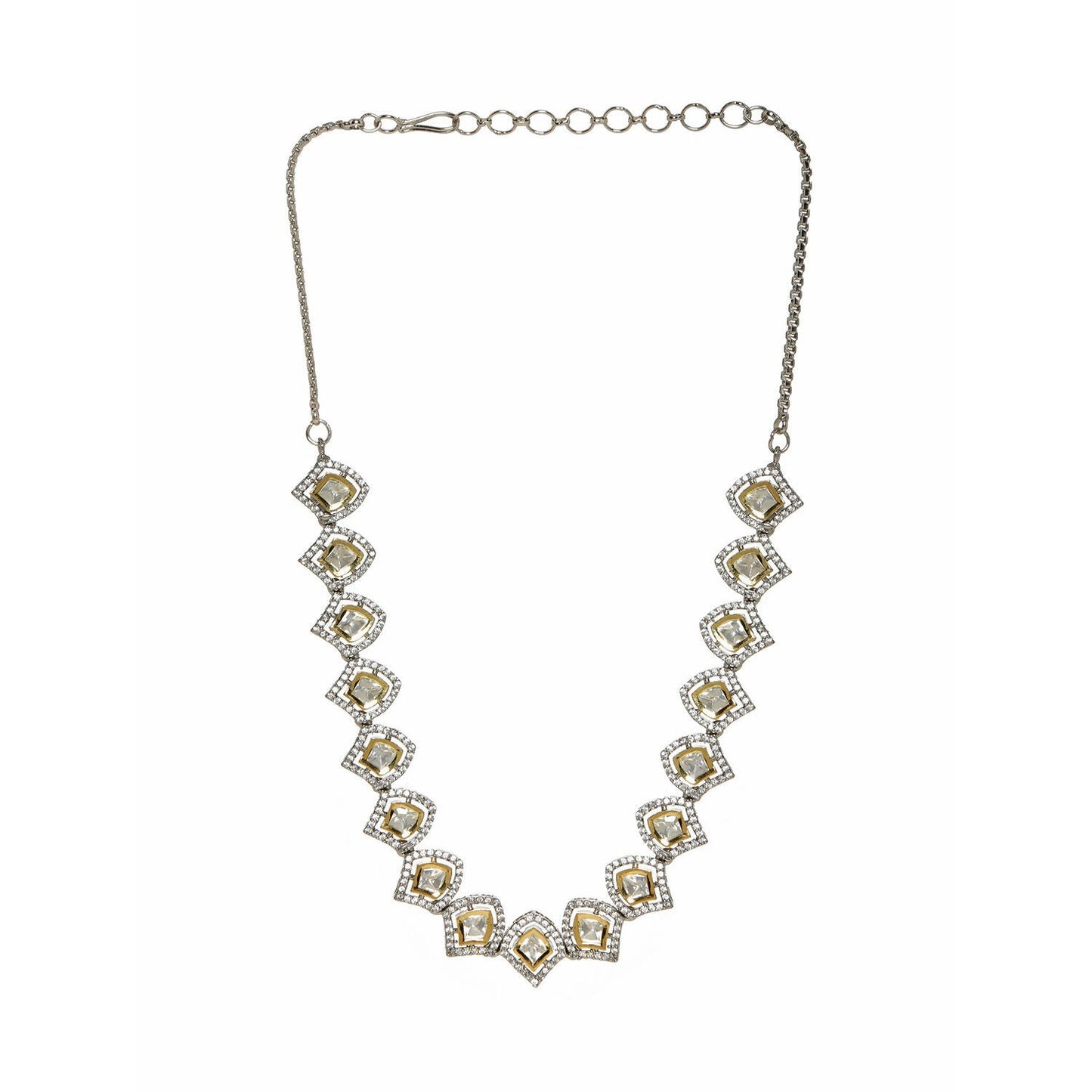 Silver Kundan and American Diamond Neckpiece (Silver) - Ruby Raang | Swadesiicart