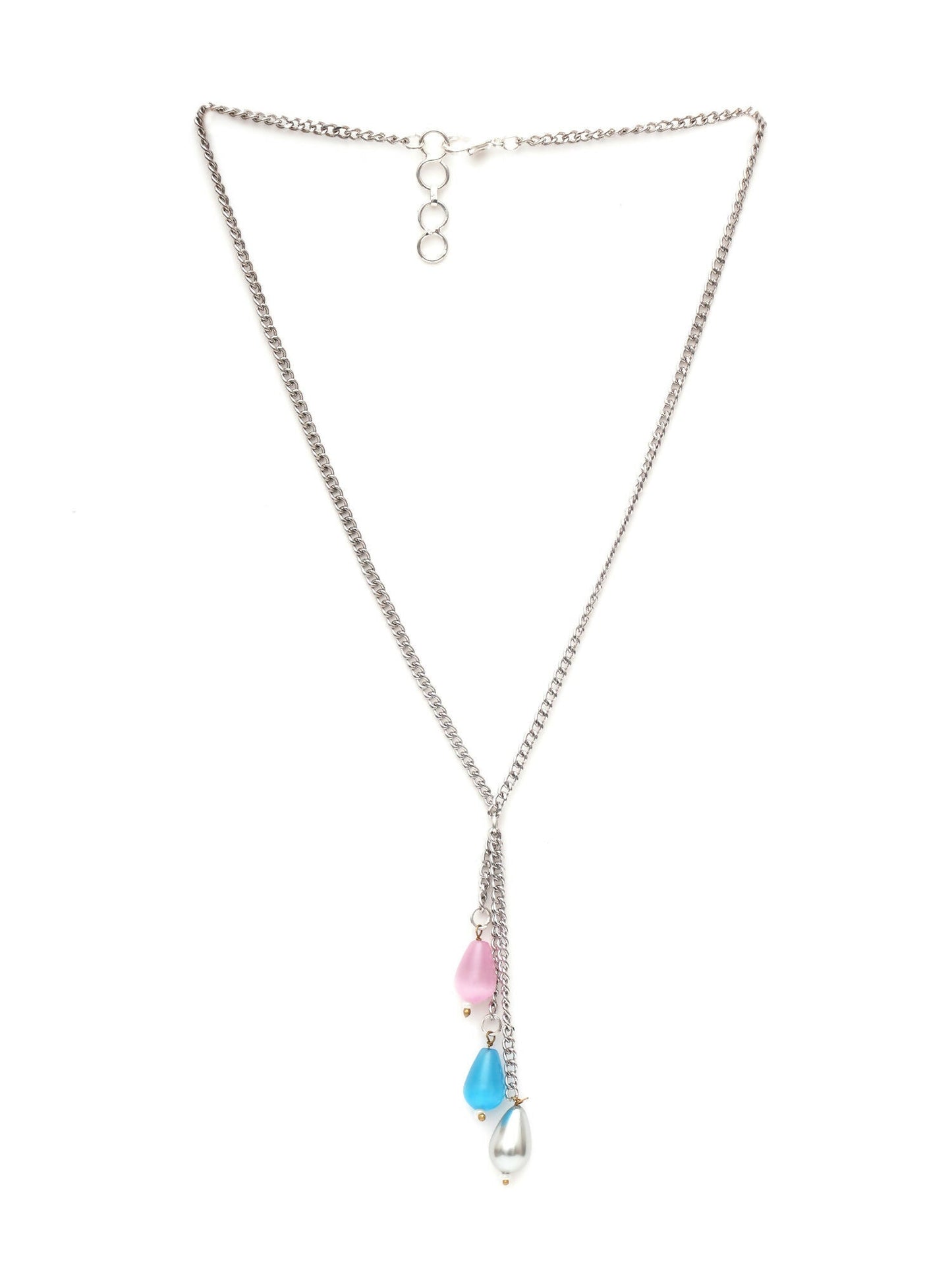 Long Silver Neckpiece with Multi Stones (silver) - Ruby Raang | Swadesiicart