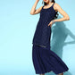 Ahalyaa Women Navy Blue Colour Crepe Foil Printed Kurta Sharara Set With Dupatta - Swadesiicart