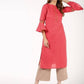 Aniyah Cotton Criss Cross Bell Sleeves Peach Straight Kurta (AN-142K) - Swadesiicart