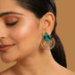 Nuyug 22K Gold Plated Turquoise Enamel Studded Indo-Western Floral Jali Statement Stud Earrings | Swadesiicart