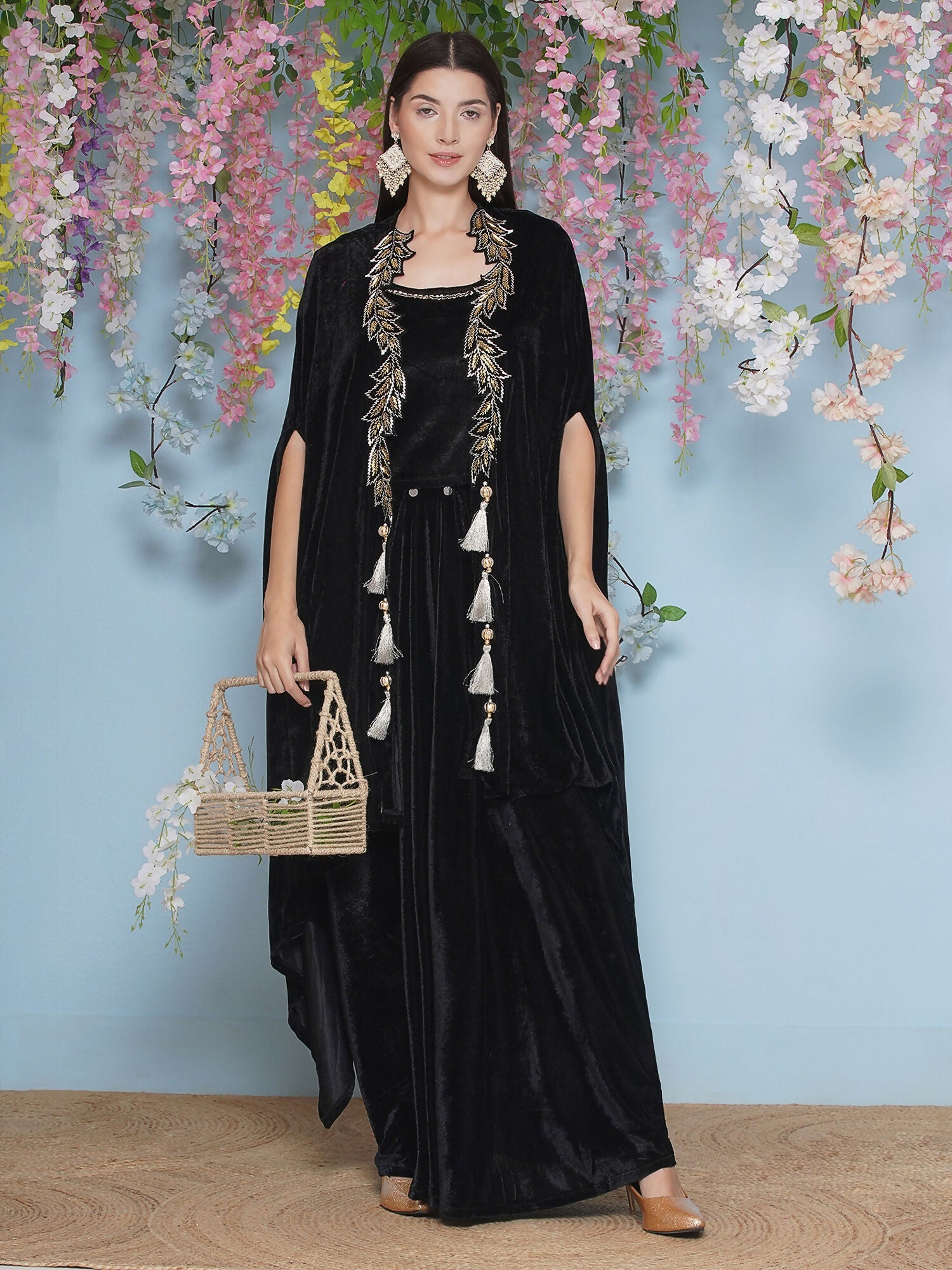 Joban Fashion Black Hand Embellished Cape with Inner and Skirt - Swadesiicart