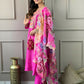 Partywear Designer Viscose Chanderi Pink Stitched Suit With Dupatta - Tanisha | Swadesiicart