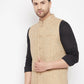 Even Apparels Beige Linen Men Woven Nehru Jacket LN719 | Swadesiicart