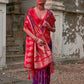 Vishnu Weaves Women's Wine Kanchi Silk Woven Saree with Blouse - Swadesiicart