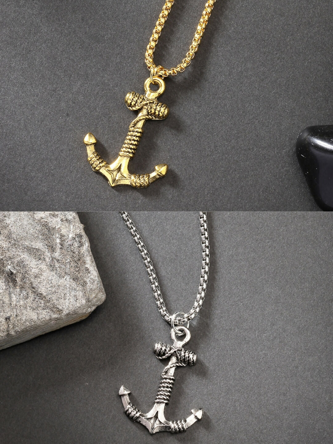 NVR Men Set of 2 Silver & Gold Stainless Steel Pendant with Chain | Swadesiicart