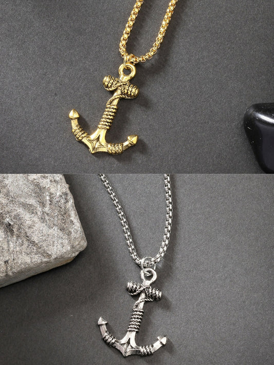 NVR Men Set of 2 Silver & Gold Stainless Steel Pendant with Chain | Swadesiicart