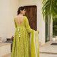 Aayaa Designer Printed Muslin Suit - Parrot yellow
