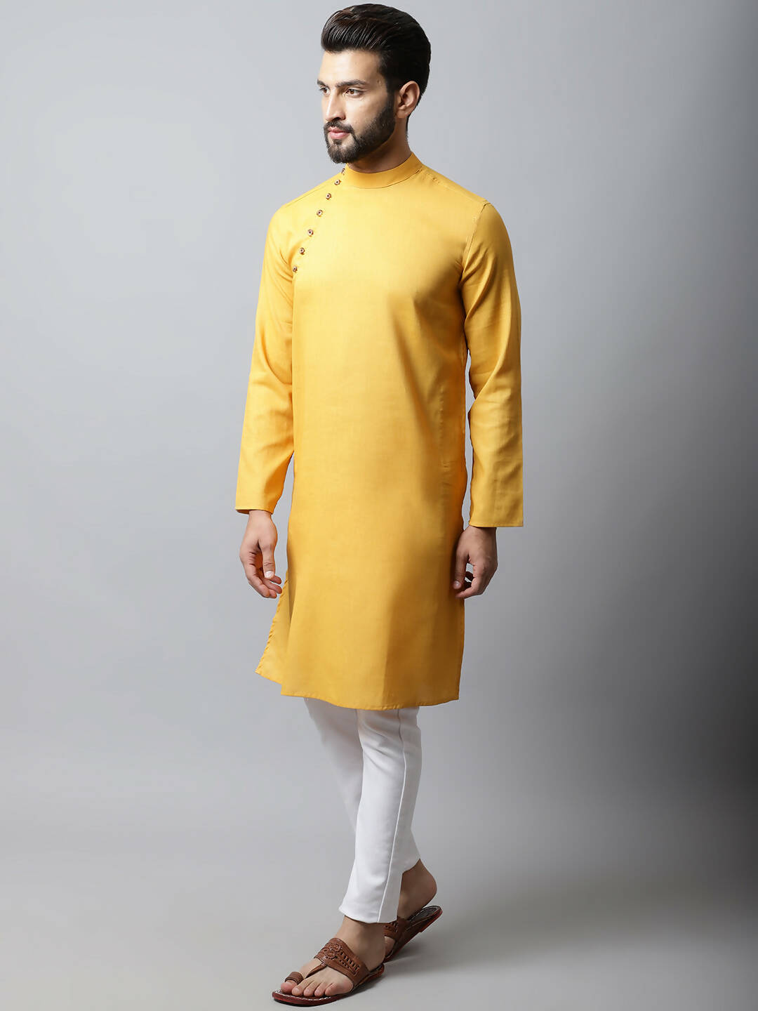 Even Apparels Yellow Color Pure Cotton Men's Kurta With Side Placket (SLD1130) | Swadesiicart
