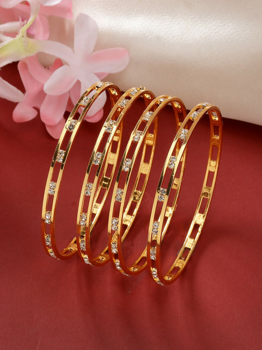 NVR Women's Set of 4 Gold-Polished CZ Stone-Studded Bangles - Swadesiicart