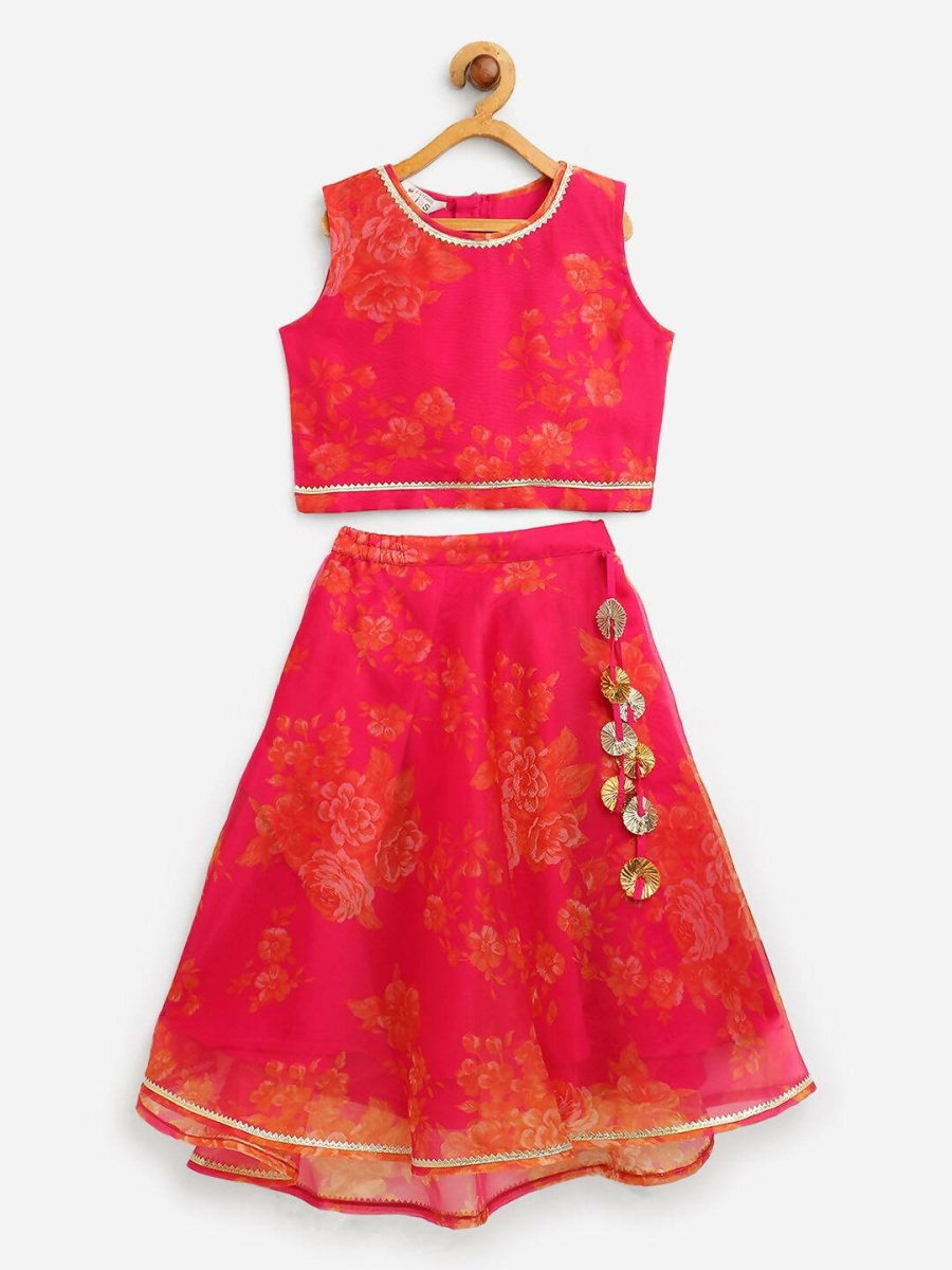 Ahalyaa Pink Organza Digital Print Kids Lehenga Choli For Girls | Swadesiicart