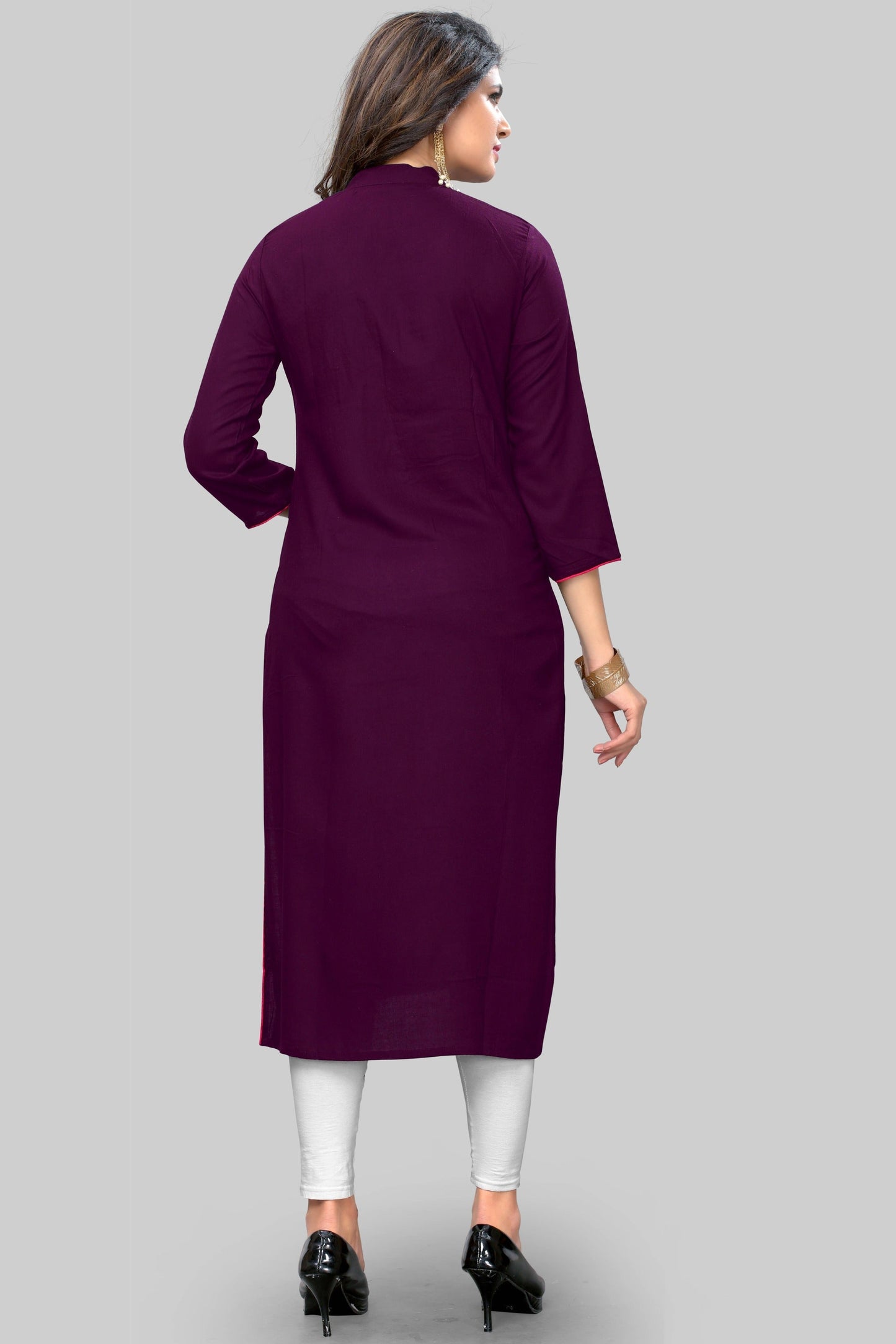 NOZ2TOZ Women's Embroidered Straight Rayon Purple Kurta Only - Swadesiicart