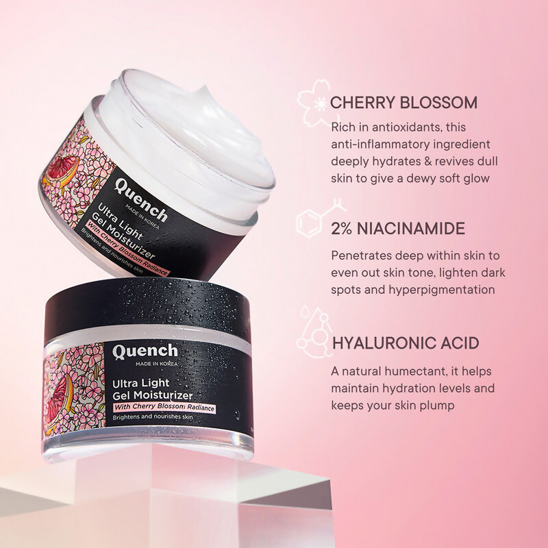 Quench Ultra Light Gel Moisturizer With 2% Niacinamide & Cherry Blossom For Intense Brightening | Swadesiicart