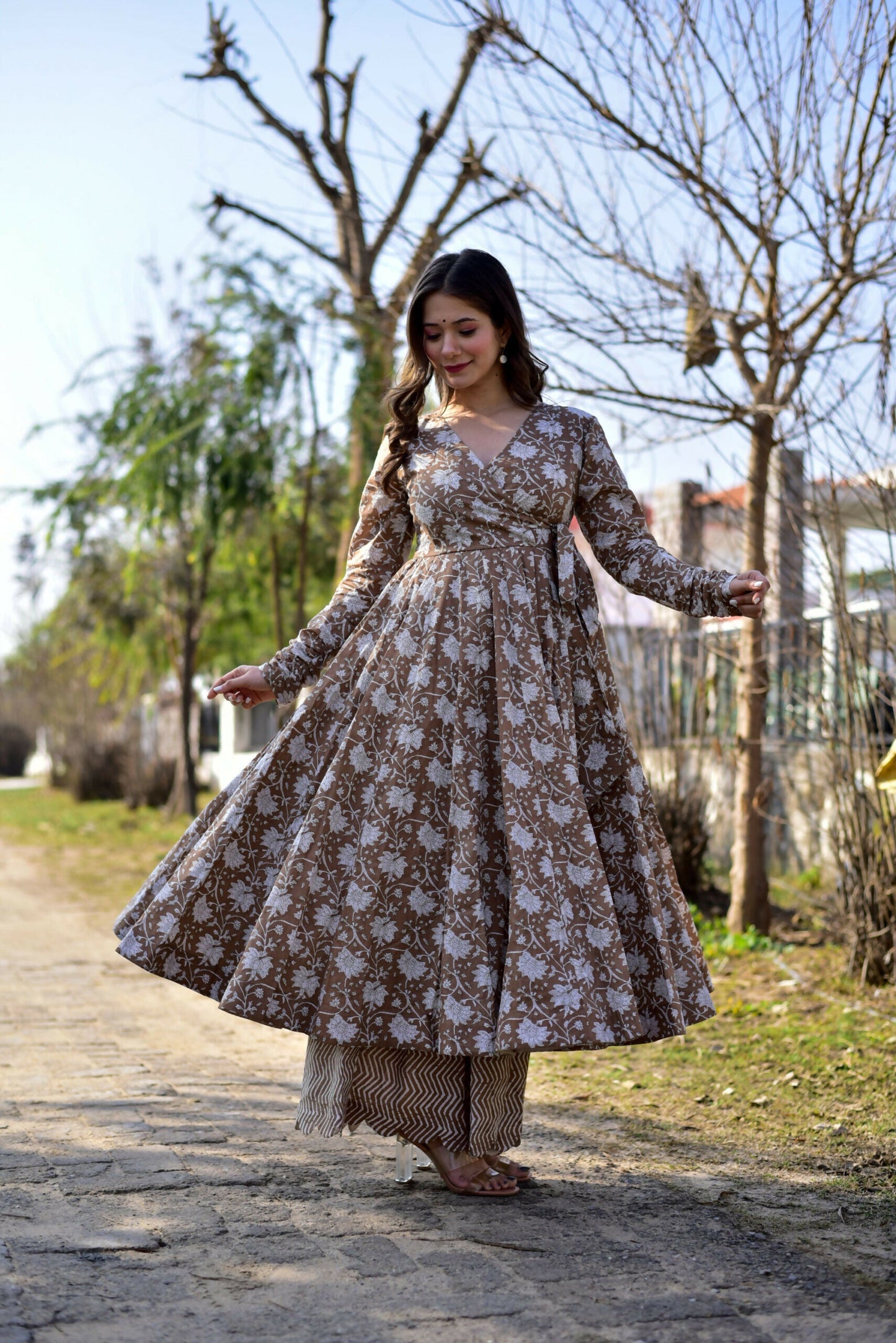 Jyoti Fashion Women's Coffee Cotton Silk Heavy Digital Printed Kurta Plazo Set | Swadesiicart