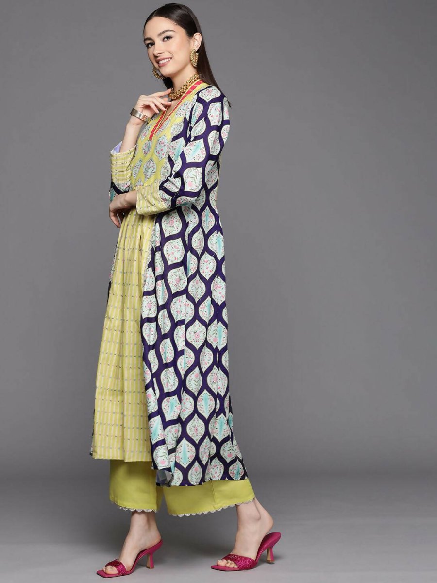 Ahalyaa Womens Yellow Cotton Digital Printed Kurta Palazzo Set | Swadesiicart