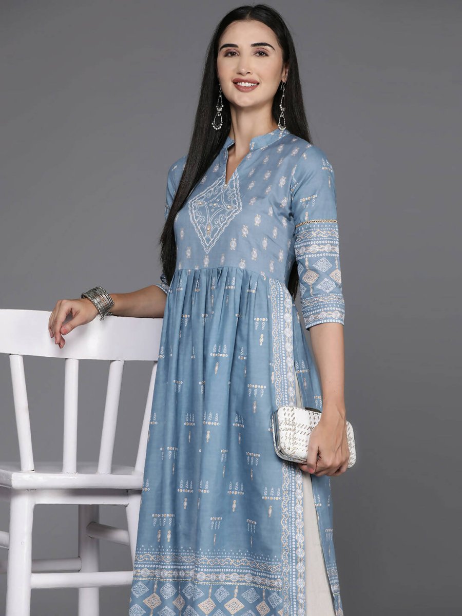 Ahalyaa Women's Traditional wear Kurta - Powder Blue | Swadesiicart