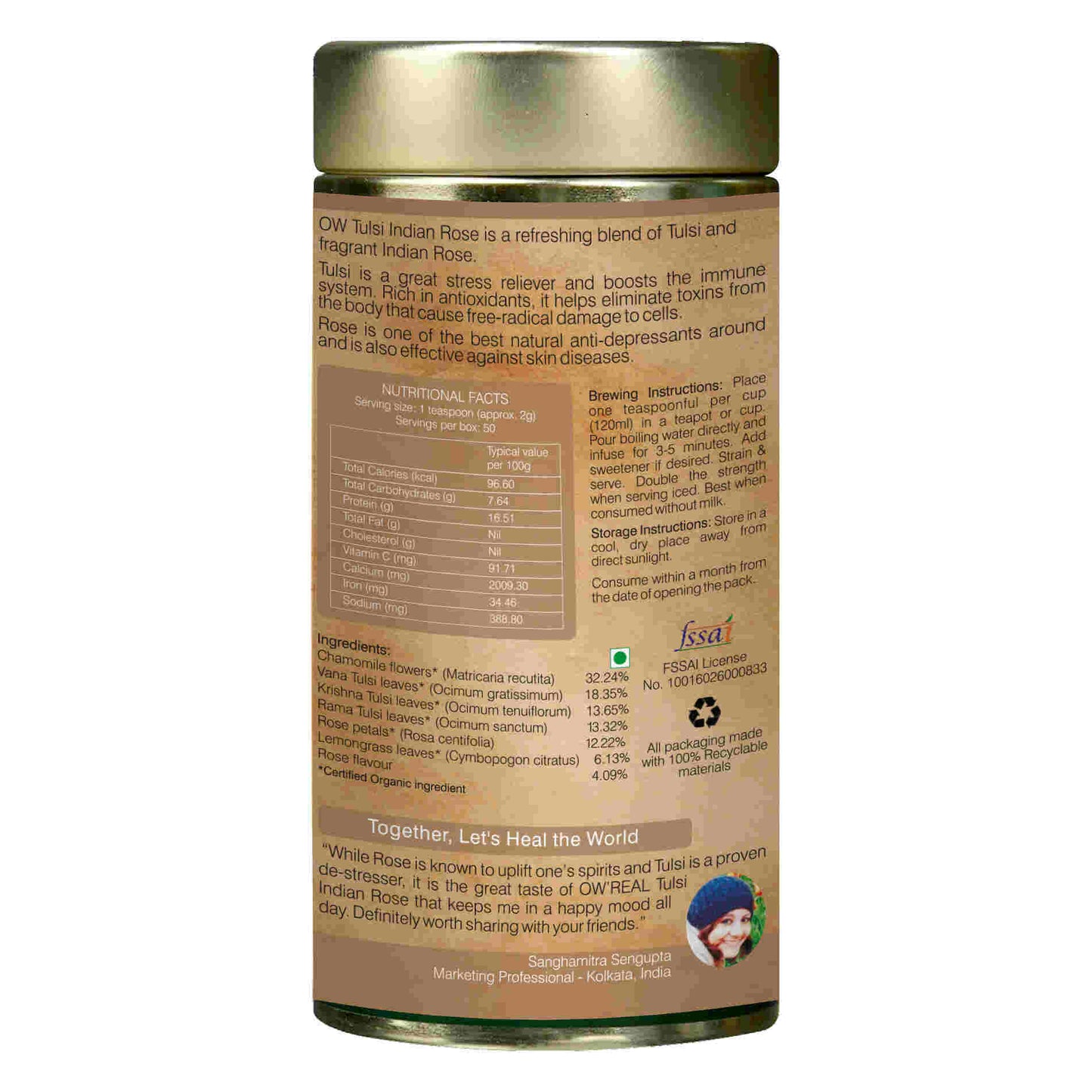 Organic Wellness Tulsi Indian Rose Tin Pack - Swadesiicart
