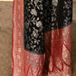 Joban Fashion Black Crepe Chiffon Pure Handloom Banarasi Silk Saree | Swadesiicart