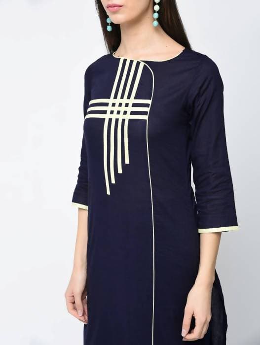 Aniyah Cotton Straight Kurta Blue Color With Patchwork (AN-106K) - Swadesiicart