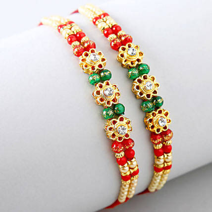 Set of 2 Charming Beads Rakhi and Kaju Katli Box Combo | Swadesiicart