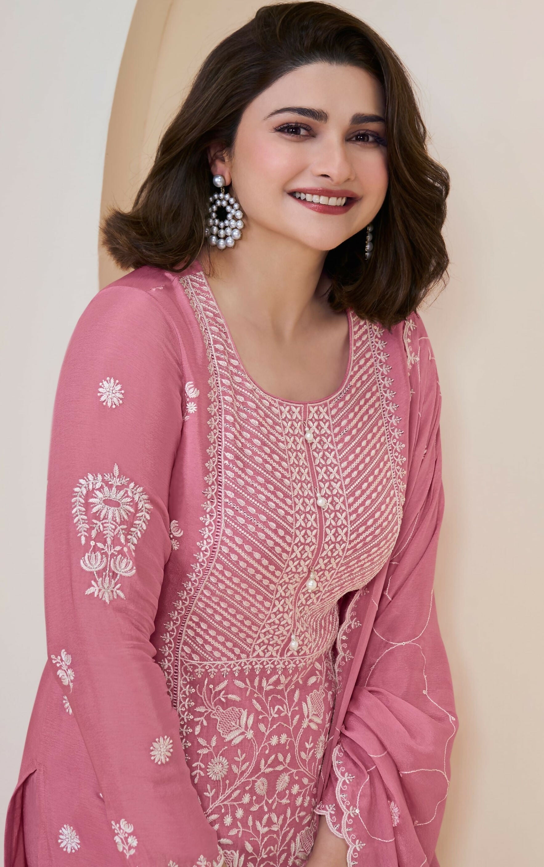 Anaita Light Pink Chinon Embroidered Thread Work Stitched Salwar Suit