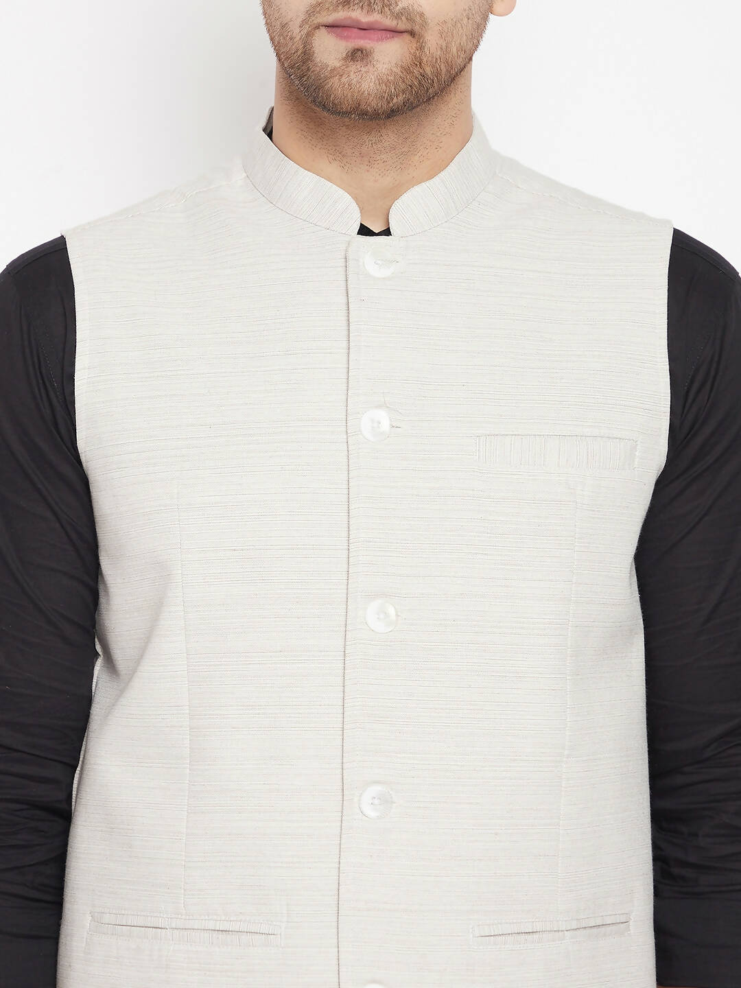 Even Apparels Cream Merino Men Woven Nehru Jacket BF504 | Swadesiicart