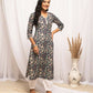 FIORRA Women's Floral Printed Blue Cotton Straight Kurta - Swadesiicart