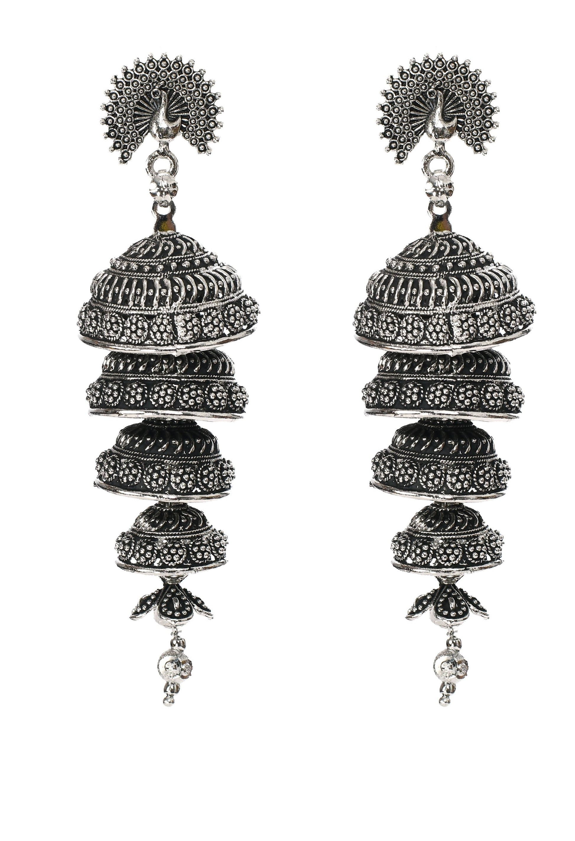 Mominos Fashion Johar Kamal Peacock Design Silver Colour Earrings - Mominos Fashion