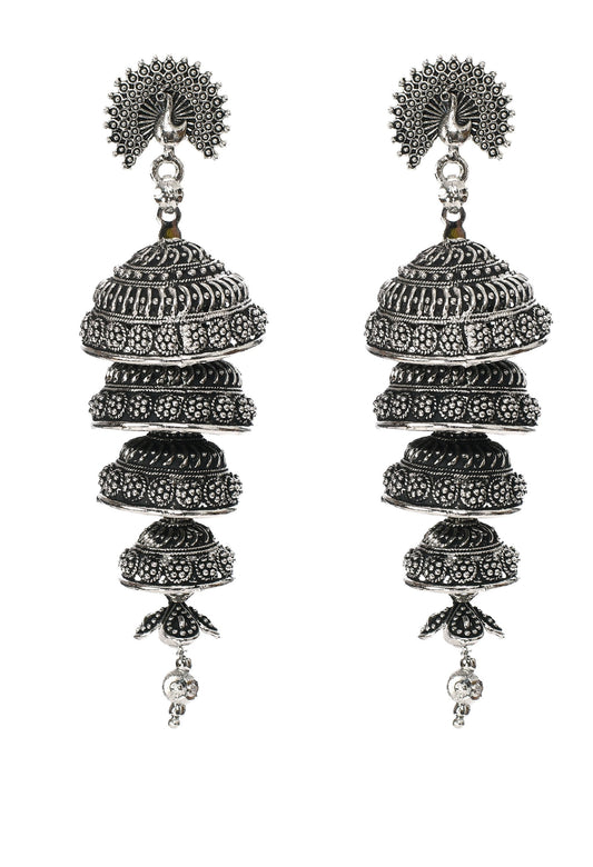 Mominos Fashion Johar Kamal Peacock Design Silver Colour Earrings - Mominos Fashion
