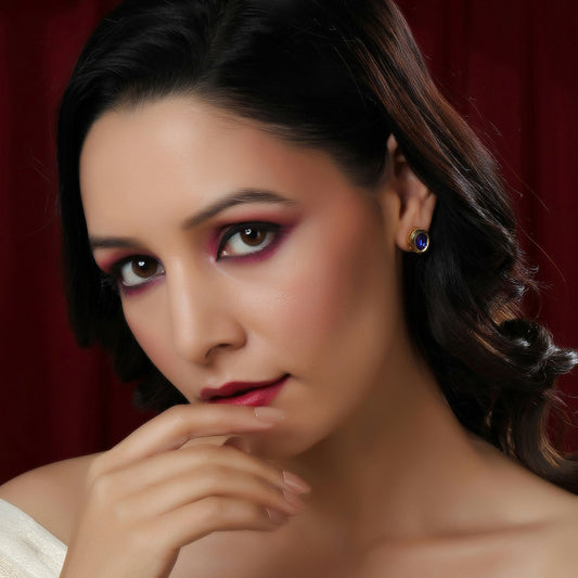 Blue Kundan Studs (Blue) - Ruby Raang - Ruby Raang Studio