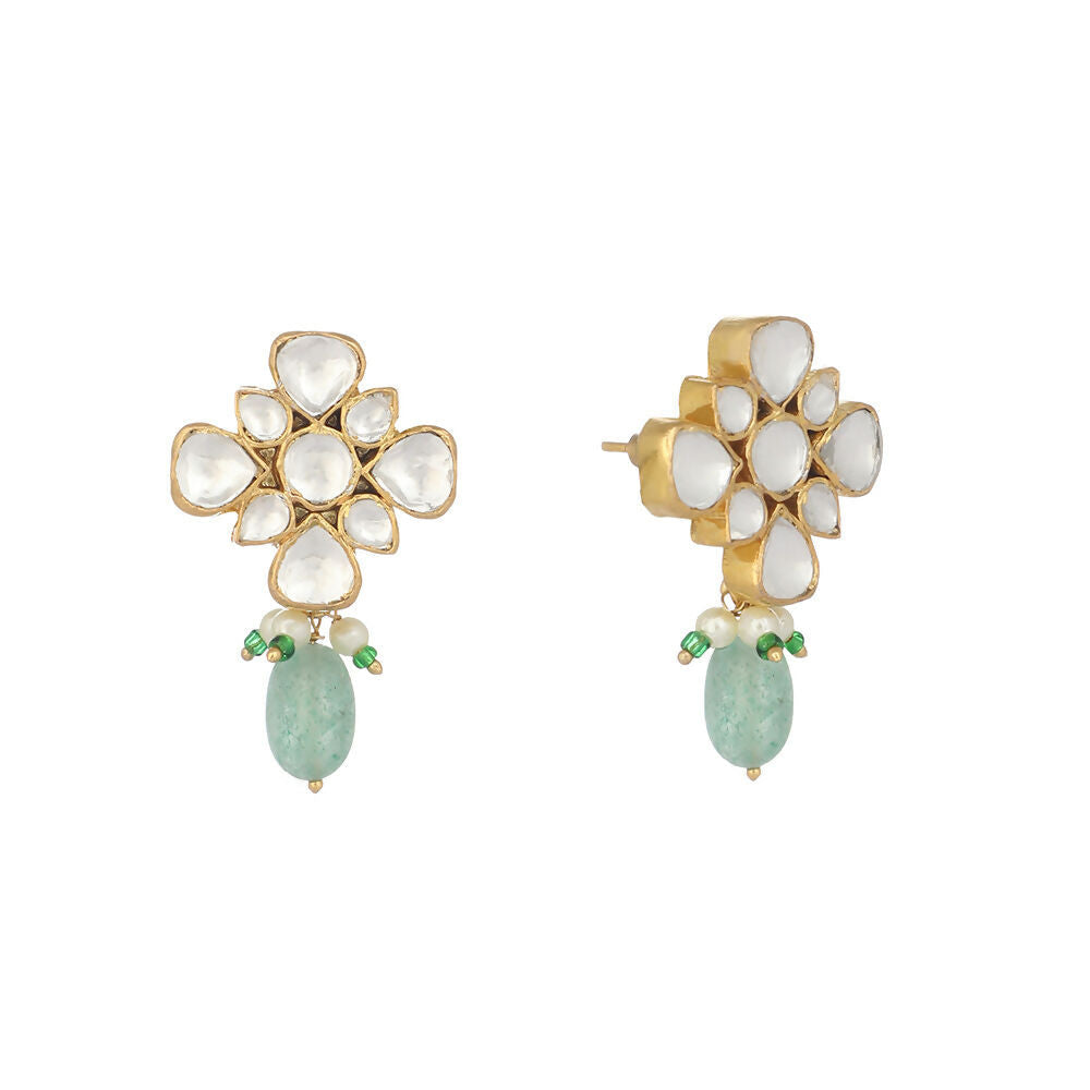 Nuyug 22K Gold Plated Kundan Paradise Green Studs | Swadesiicart