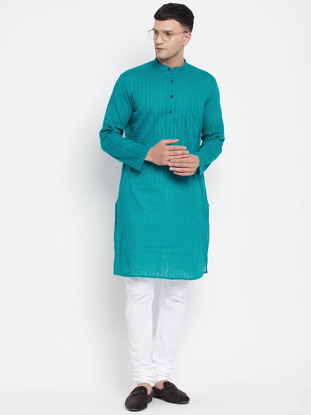 Even Apparels Green Pure Cotton Men's Kurta With Band Collar | Swadesiicart