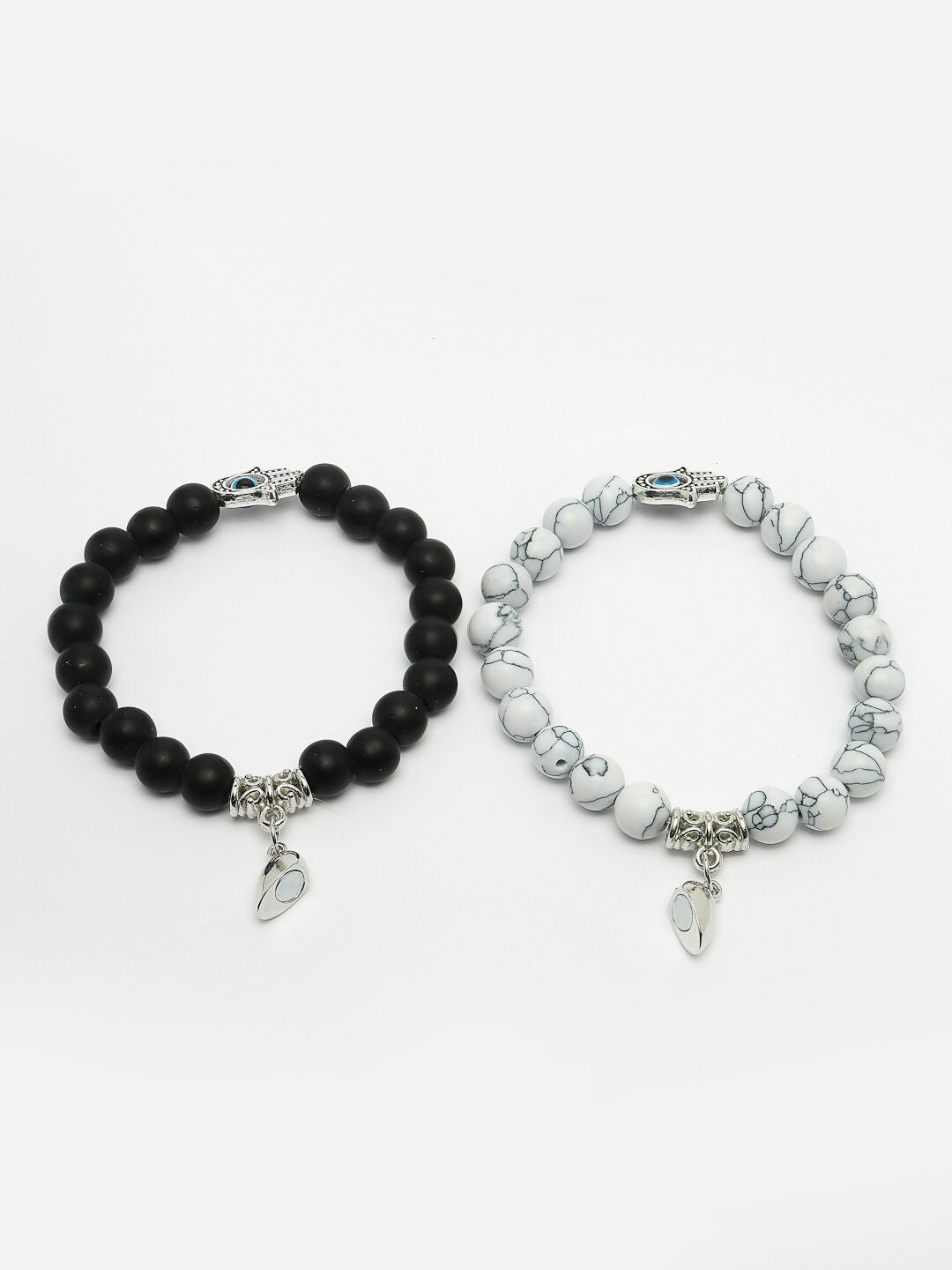 NVR Men & Women Set of 2 Black & White Marbel Crystal Bracelet - Swadesiicart