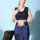 Blue Imported Crush Lycra Texture Pattern Ready to Wear Saree with stitched Blouse - Nirvana | Swadesiicart